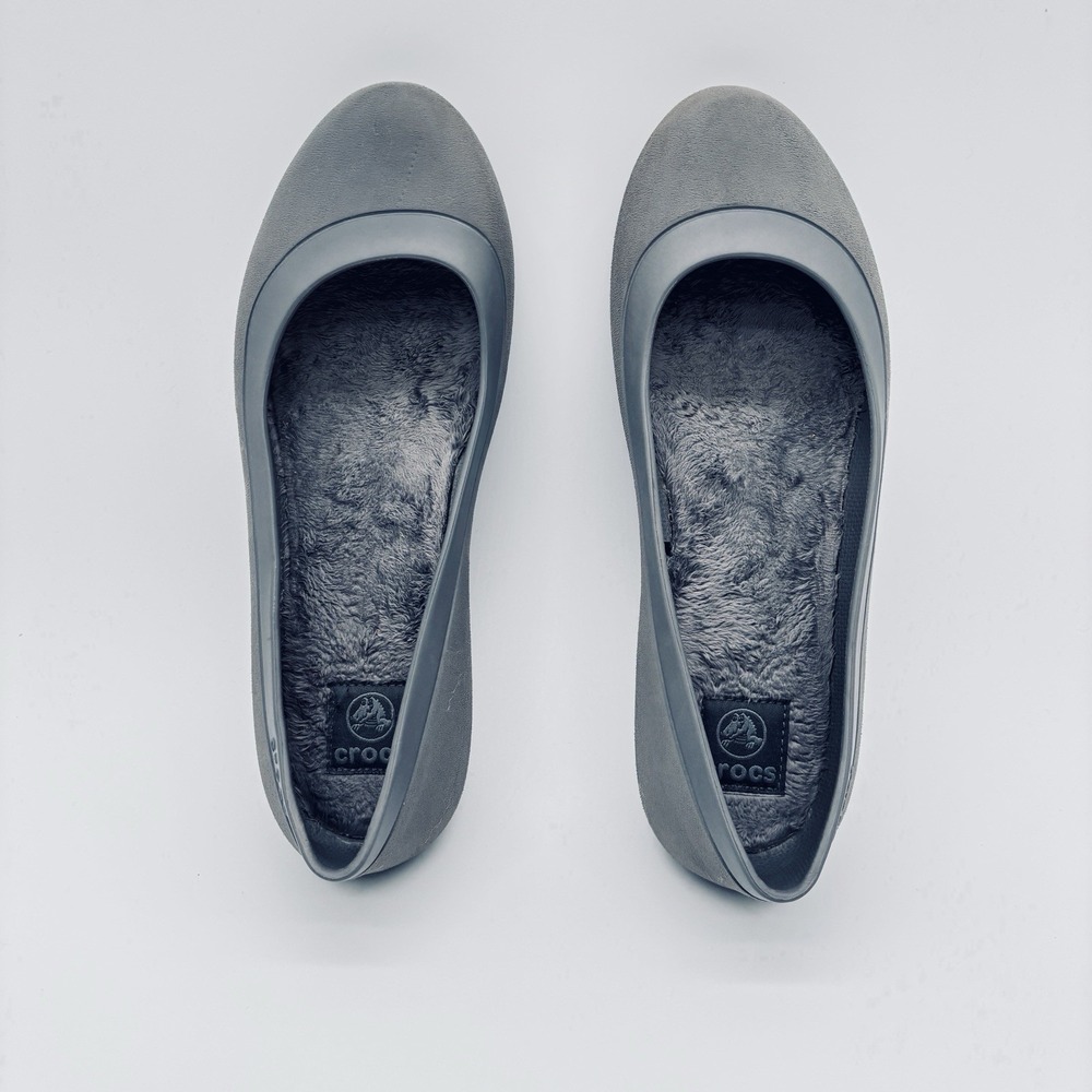 Crocs Mammoth Ballet Flat Slip On Faux Fur Lined Shoes Women’s Size 11 Gray